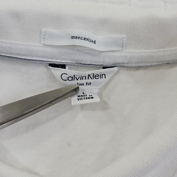Calvin Klein Mercerized Slim Fit Men's Medium Polo Tennis Golf Shirt White Grey - Picture 6 of 13